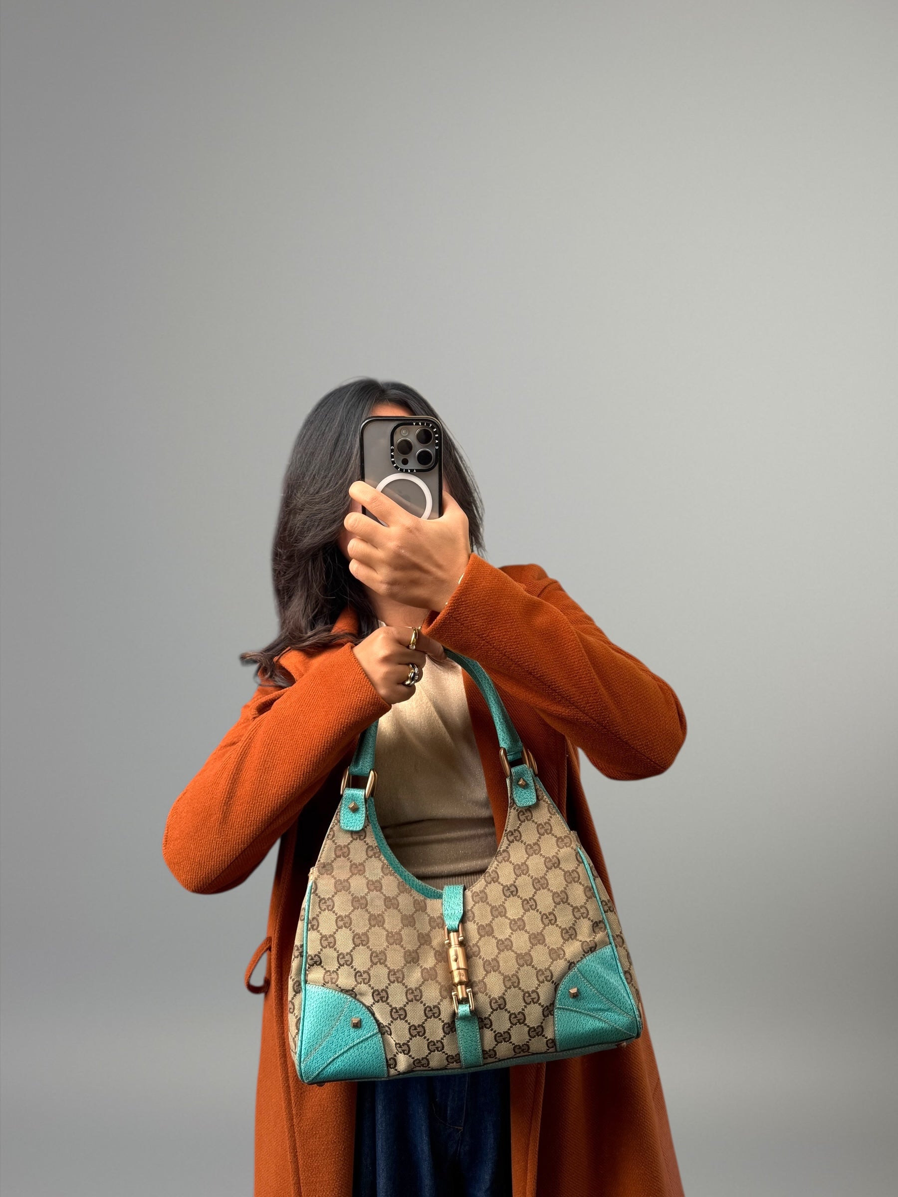 Gucci Jackie turchese con hardware oro rosa