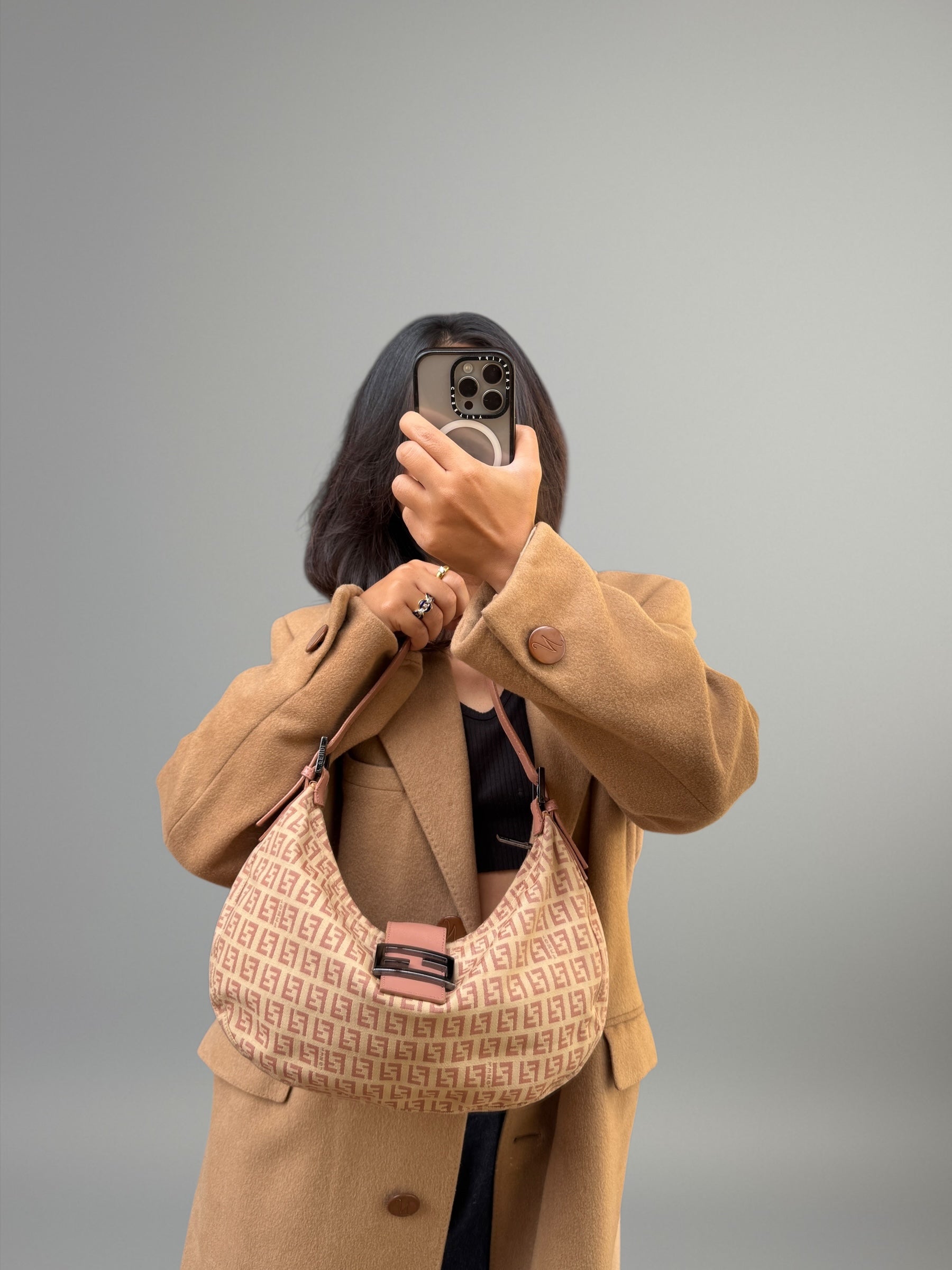 Fendi Baguette Half Moon Monogram Rosa