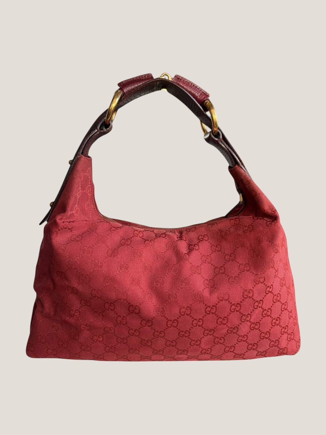 Gucci Hobo Horsebit in tessuto monogram rosso