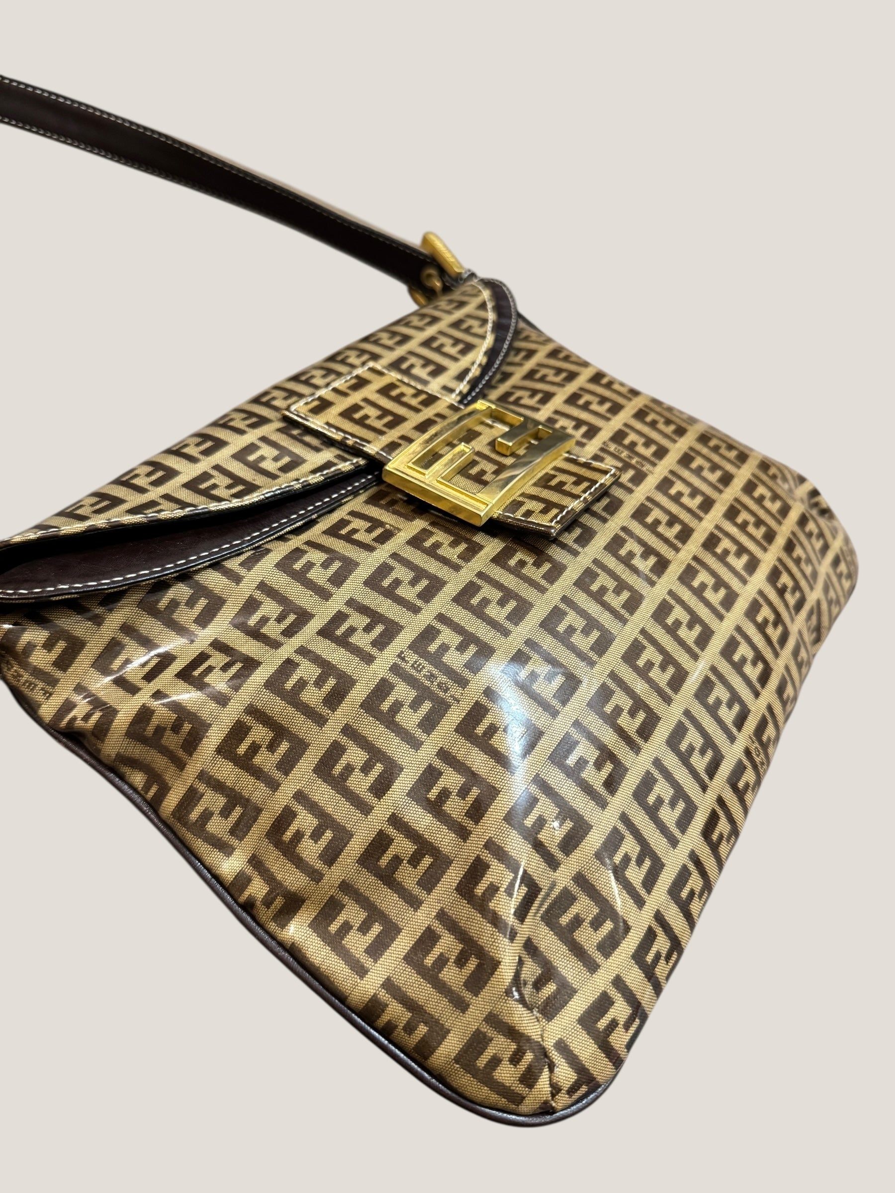 FENDI Baguette Monogram Crystal Marrone