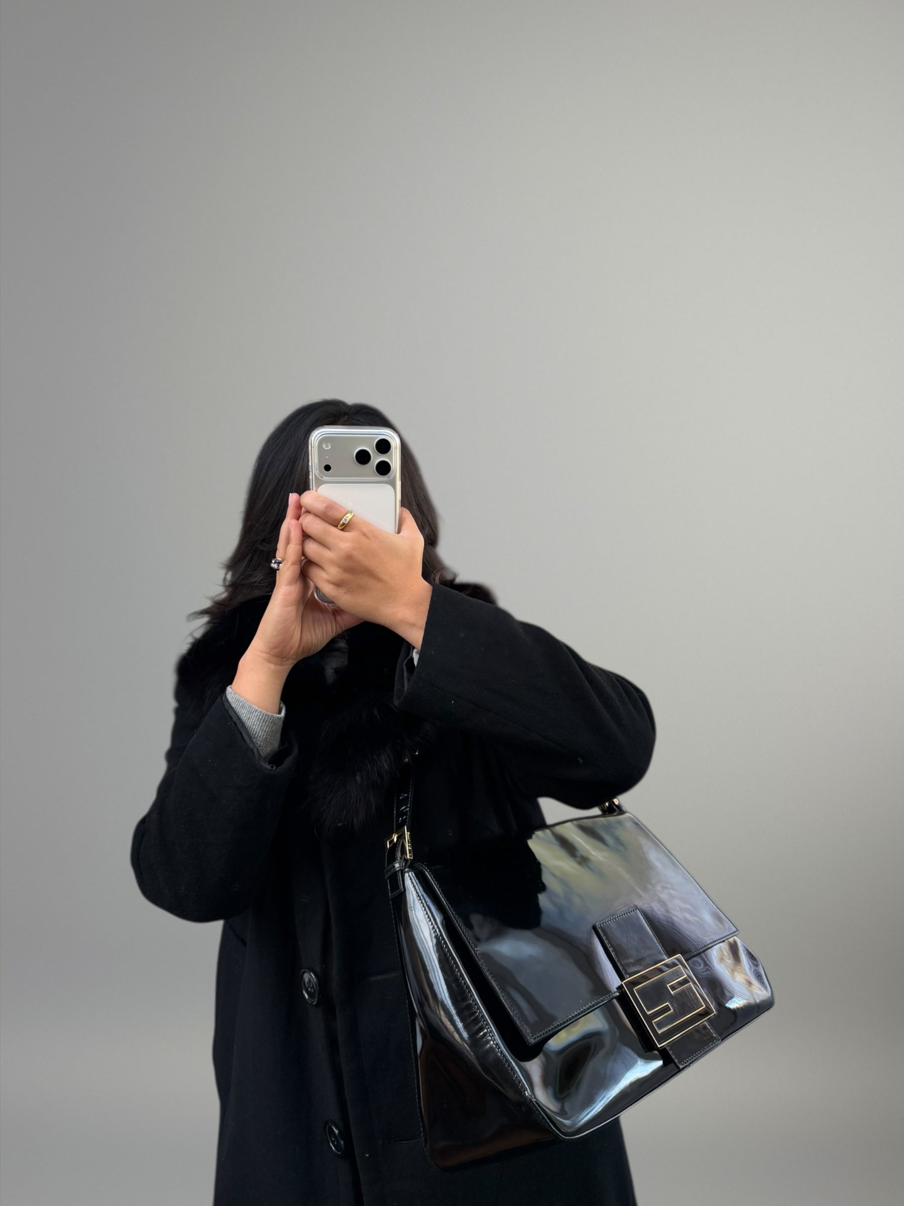 Fendi Mamma Baguette Vernice Nera