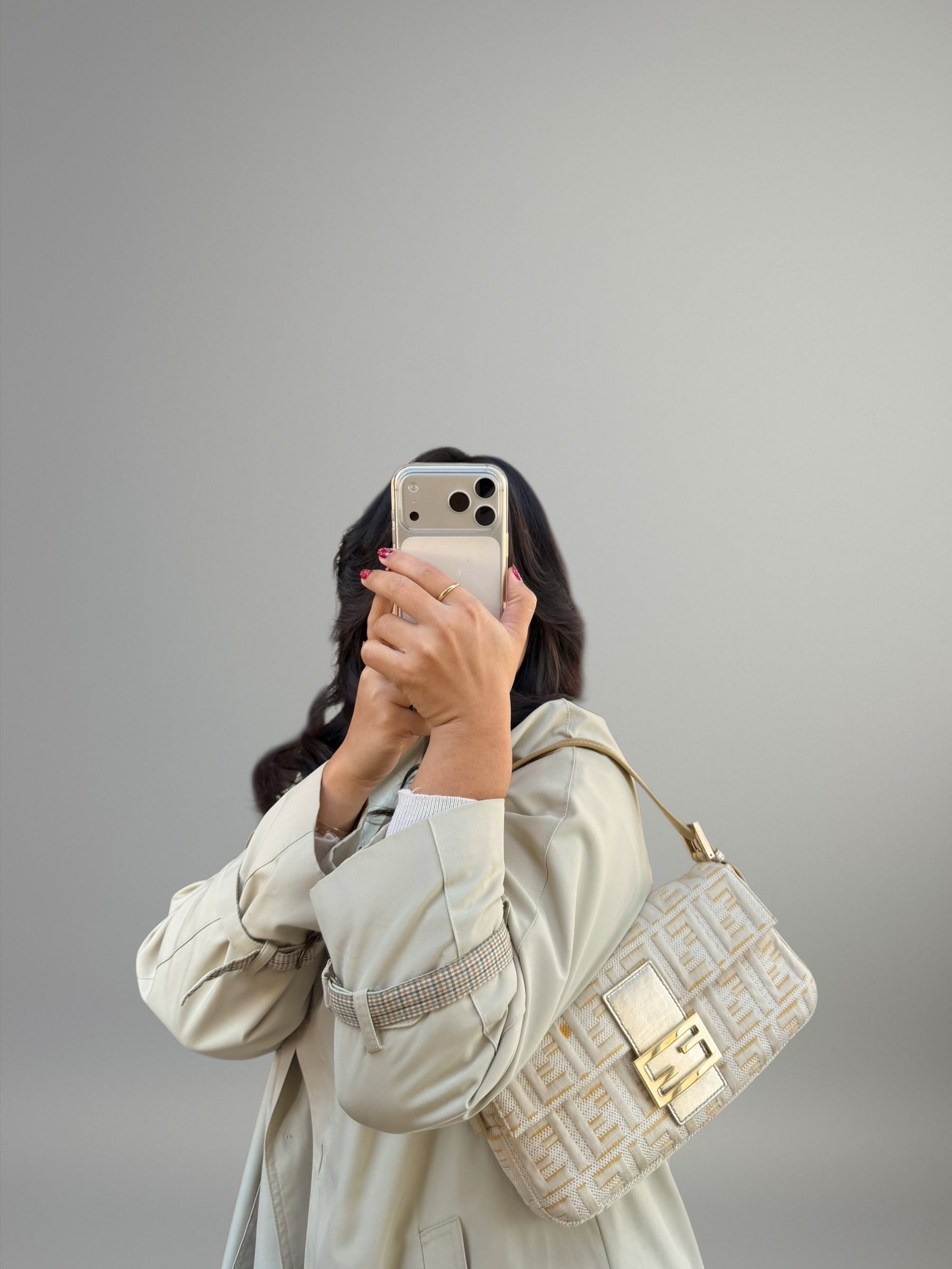 Fendi Baguette FF Jacquard Argento e Oro
