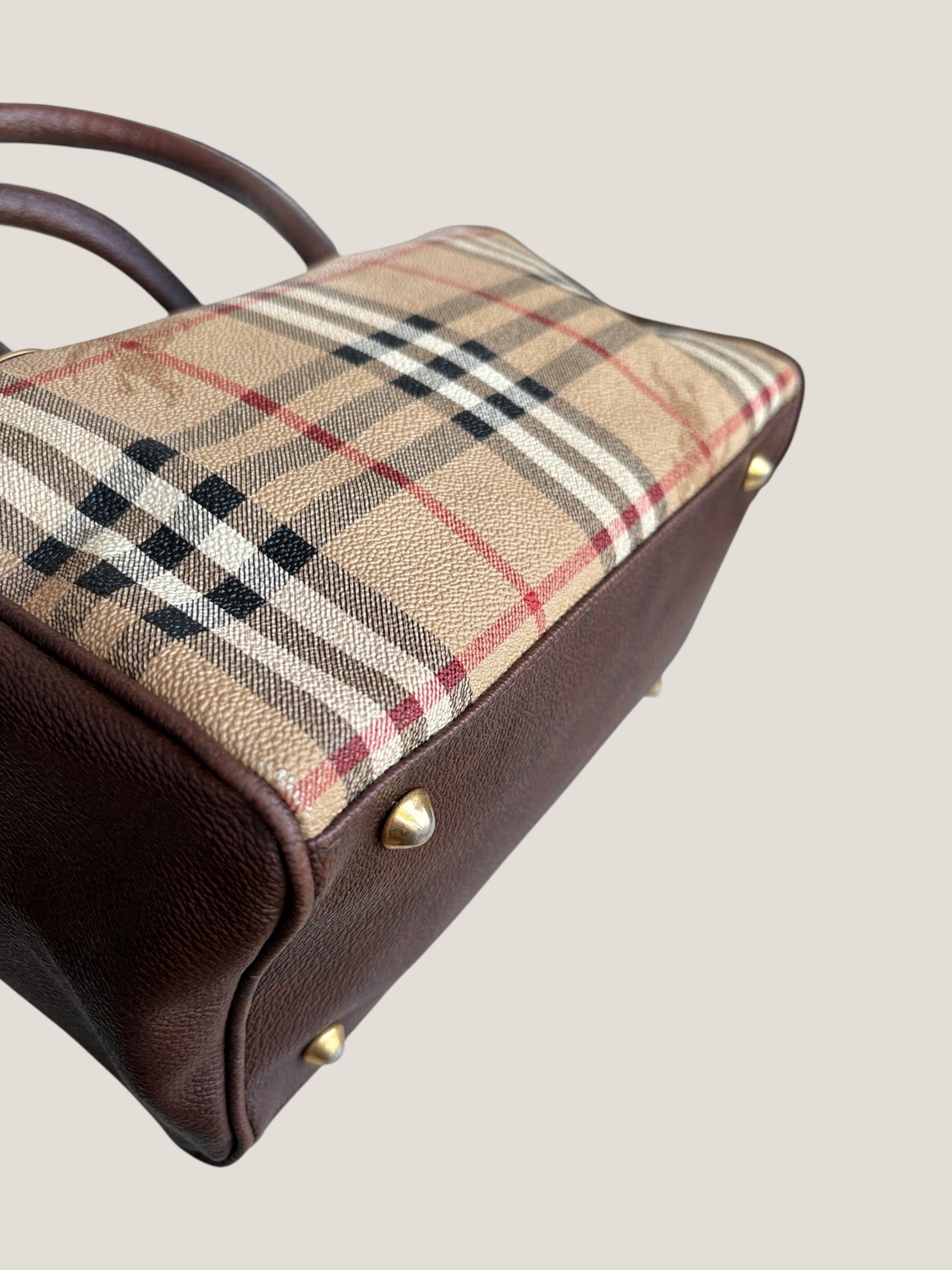 Burberrys mini Boston vintage in tela check e pelle marrone