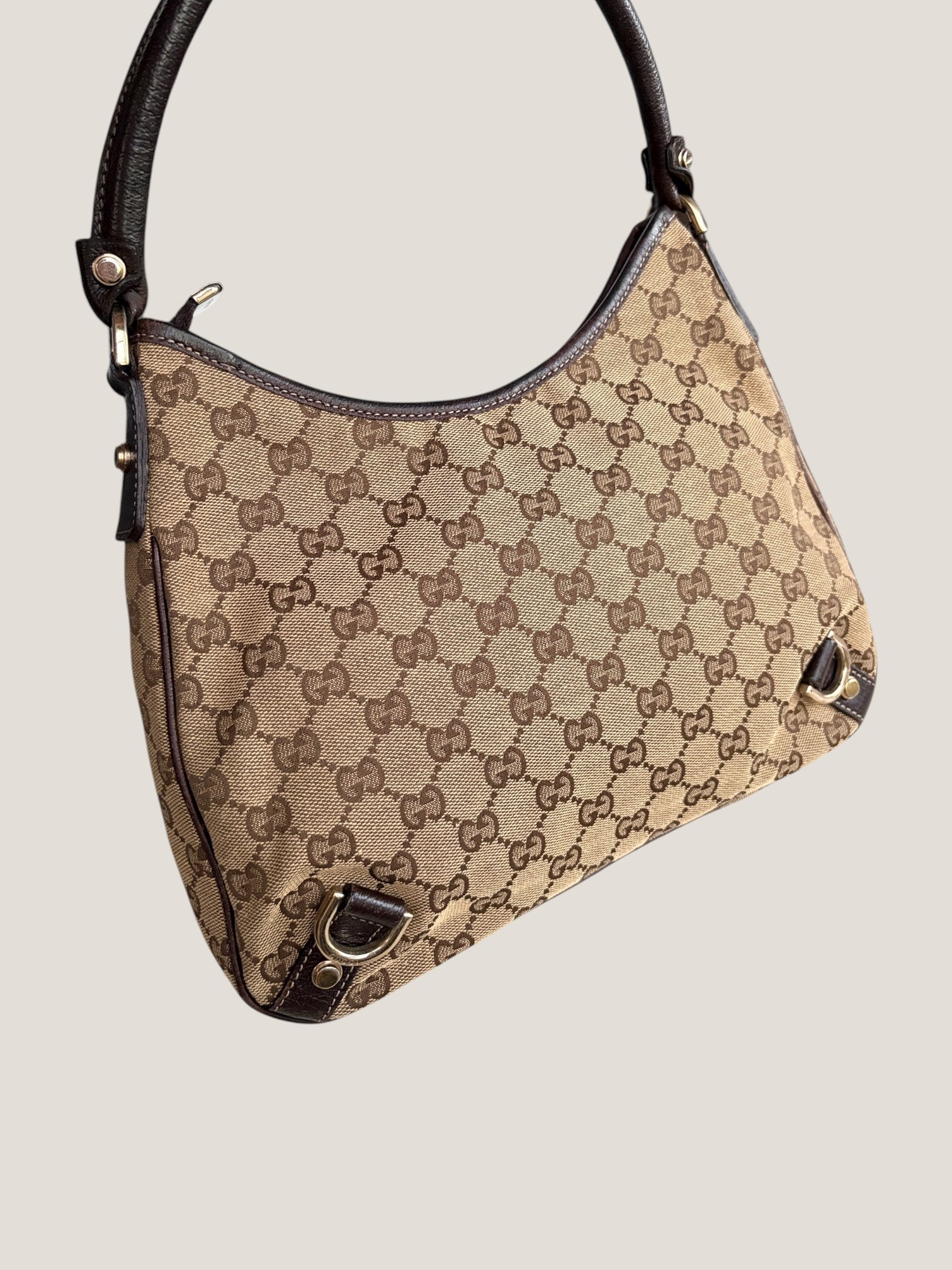 GUCCI Hobo D Ring GG Canvas Marrone