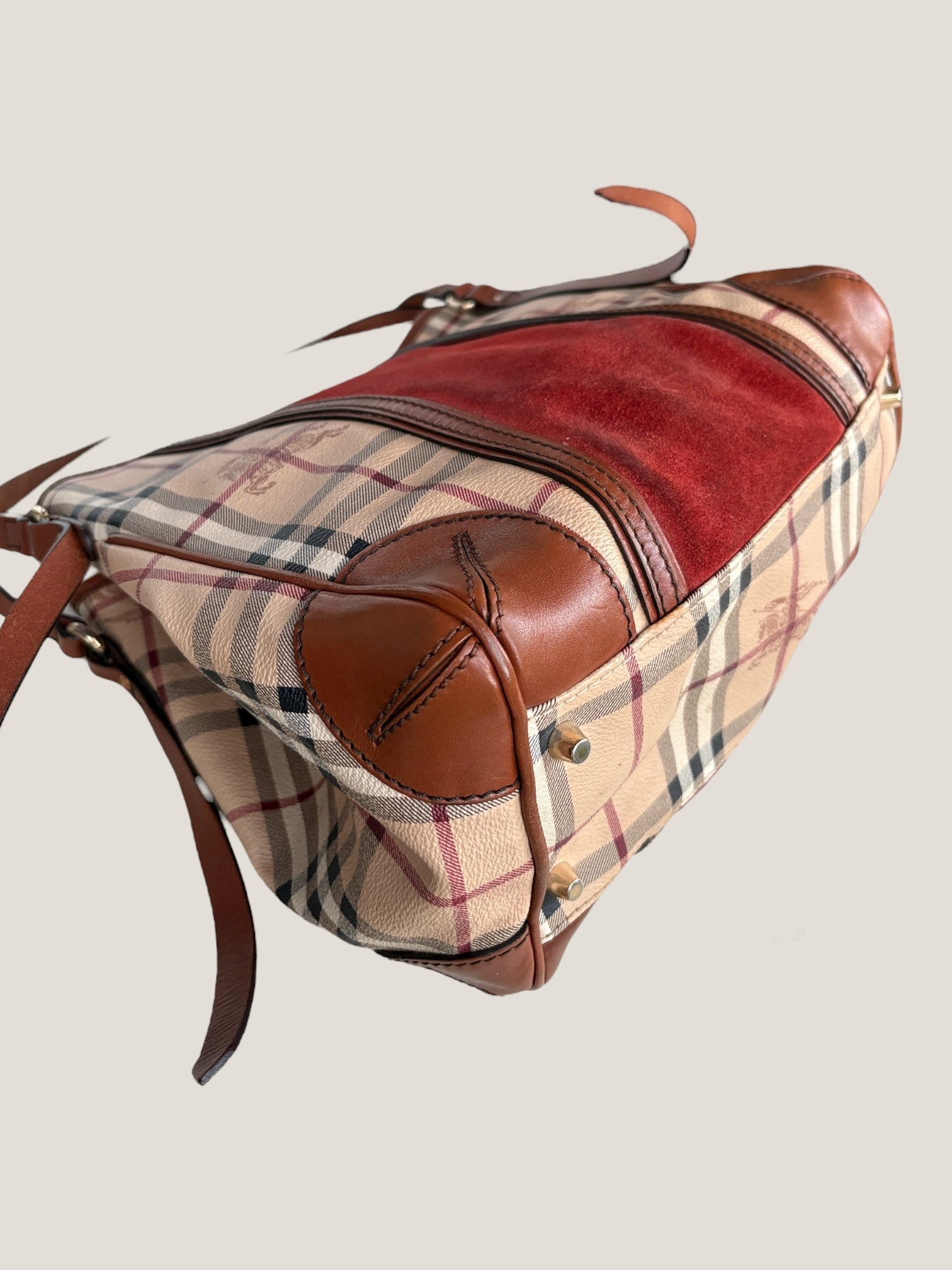 BURBERRY TOTE BAG CHECK & SUEDE BORDEAUX