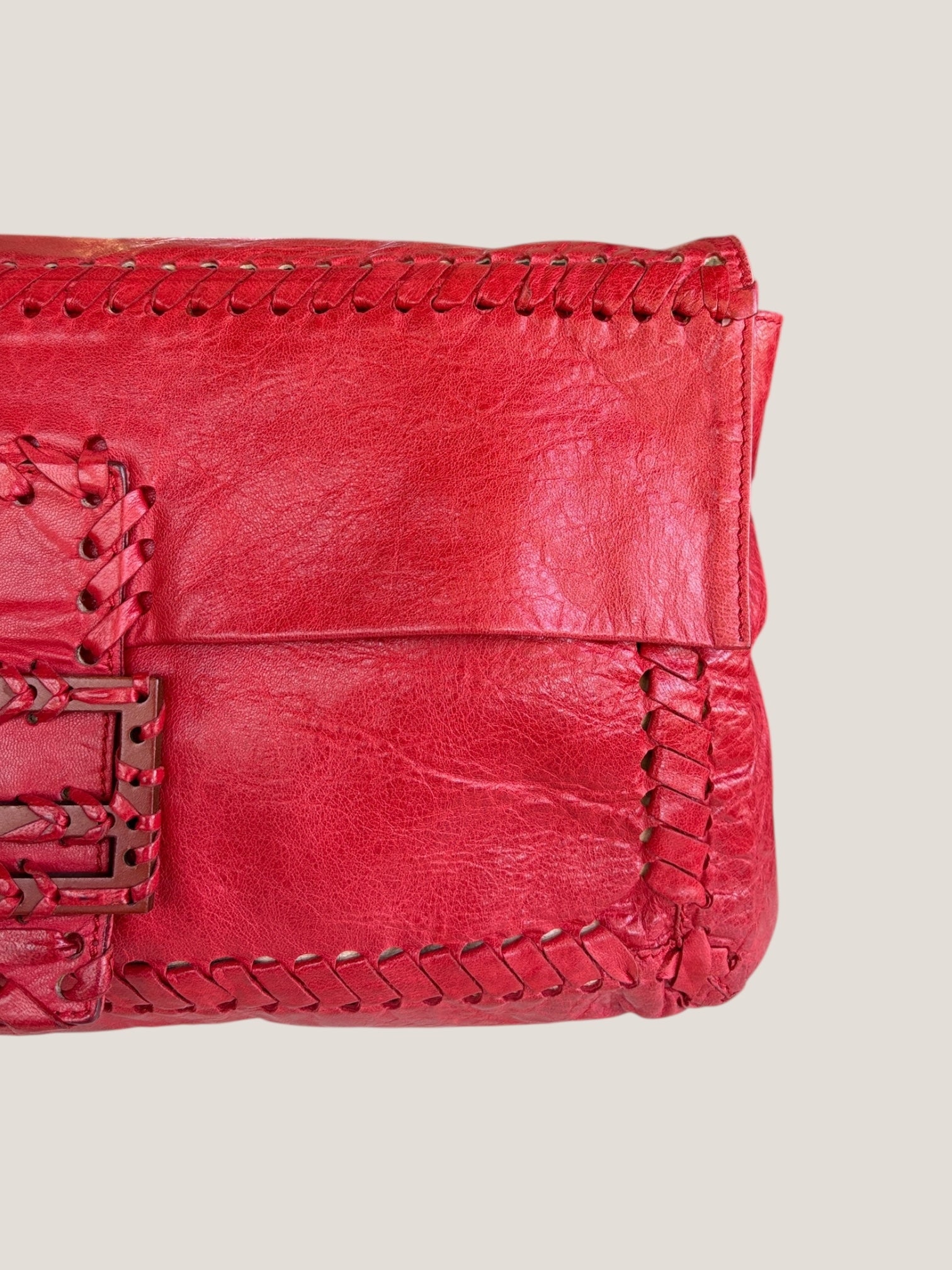 Fendi Baguette in pelle rossa intrecciata