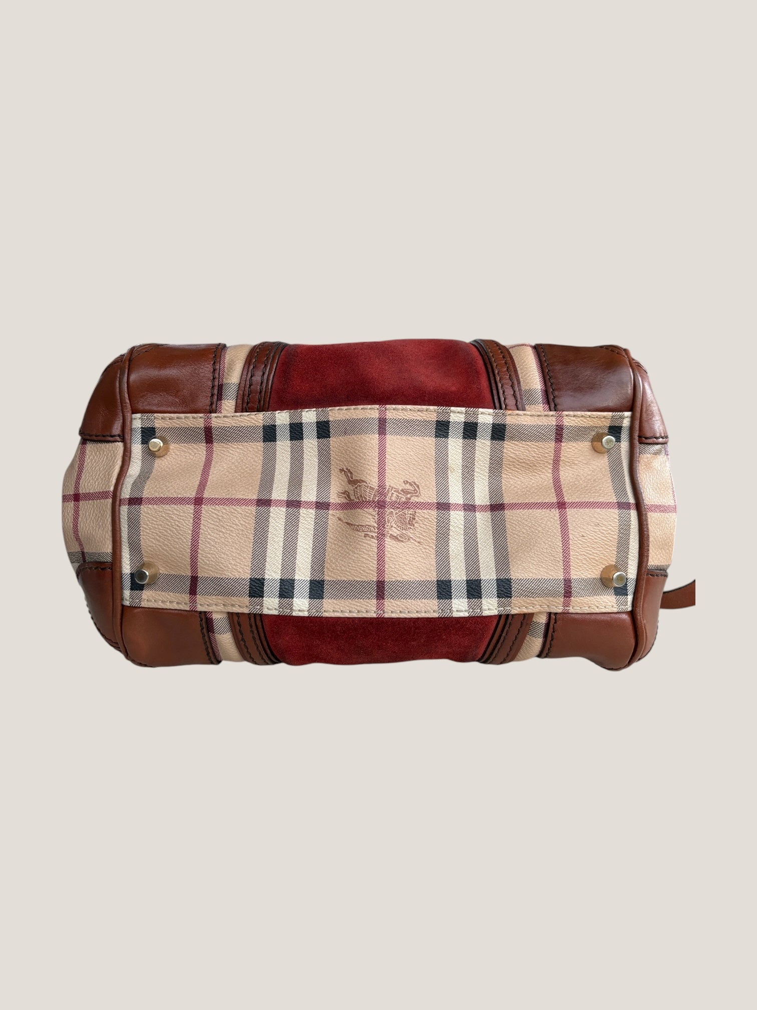 BURBERRY TOTE BAG CHECK & SUEDE BORDEAUX