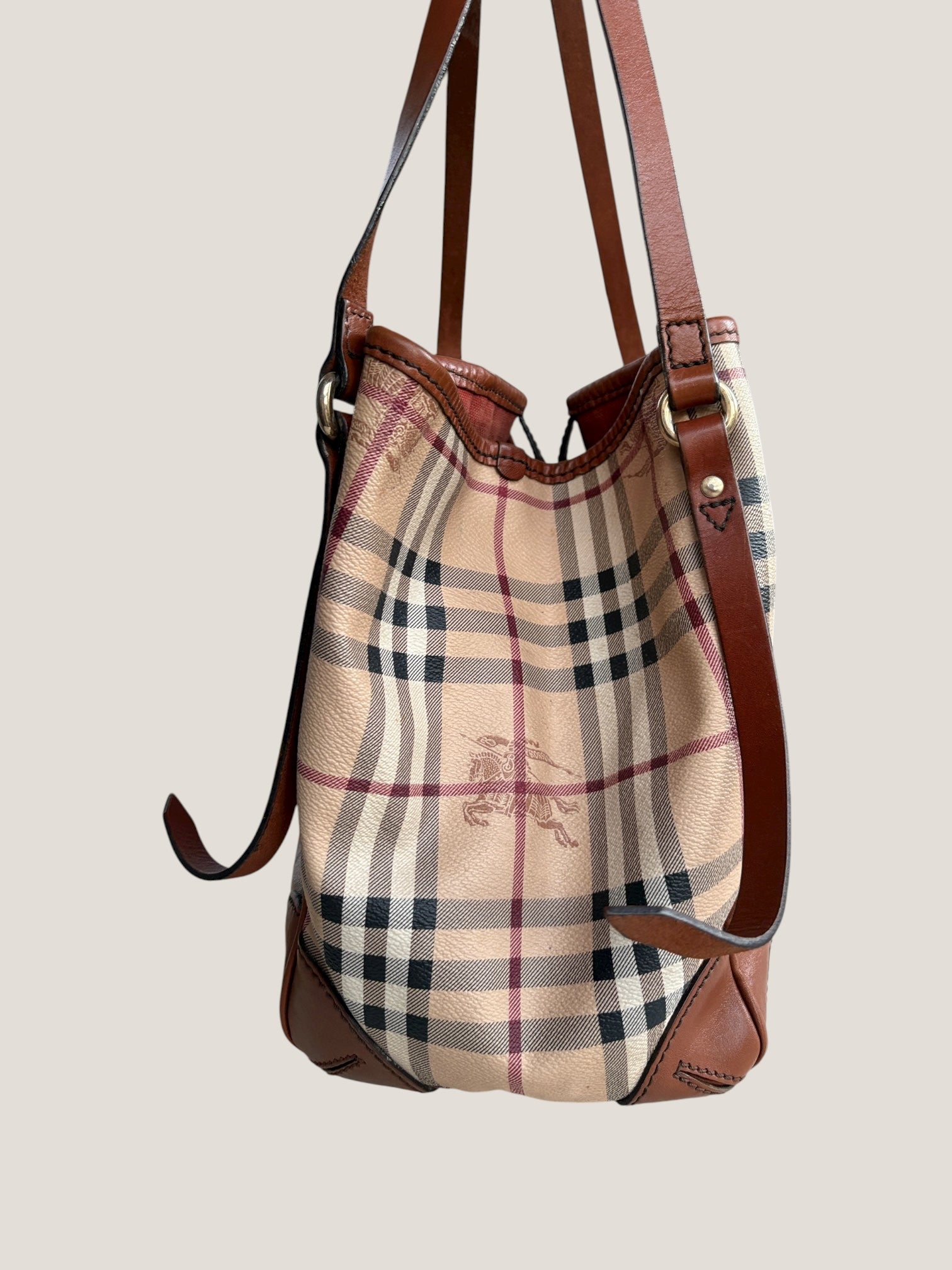 BURBERRY TOTE BAG CHECK & SUEDE BORDEAUX