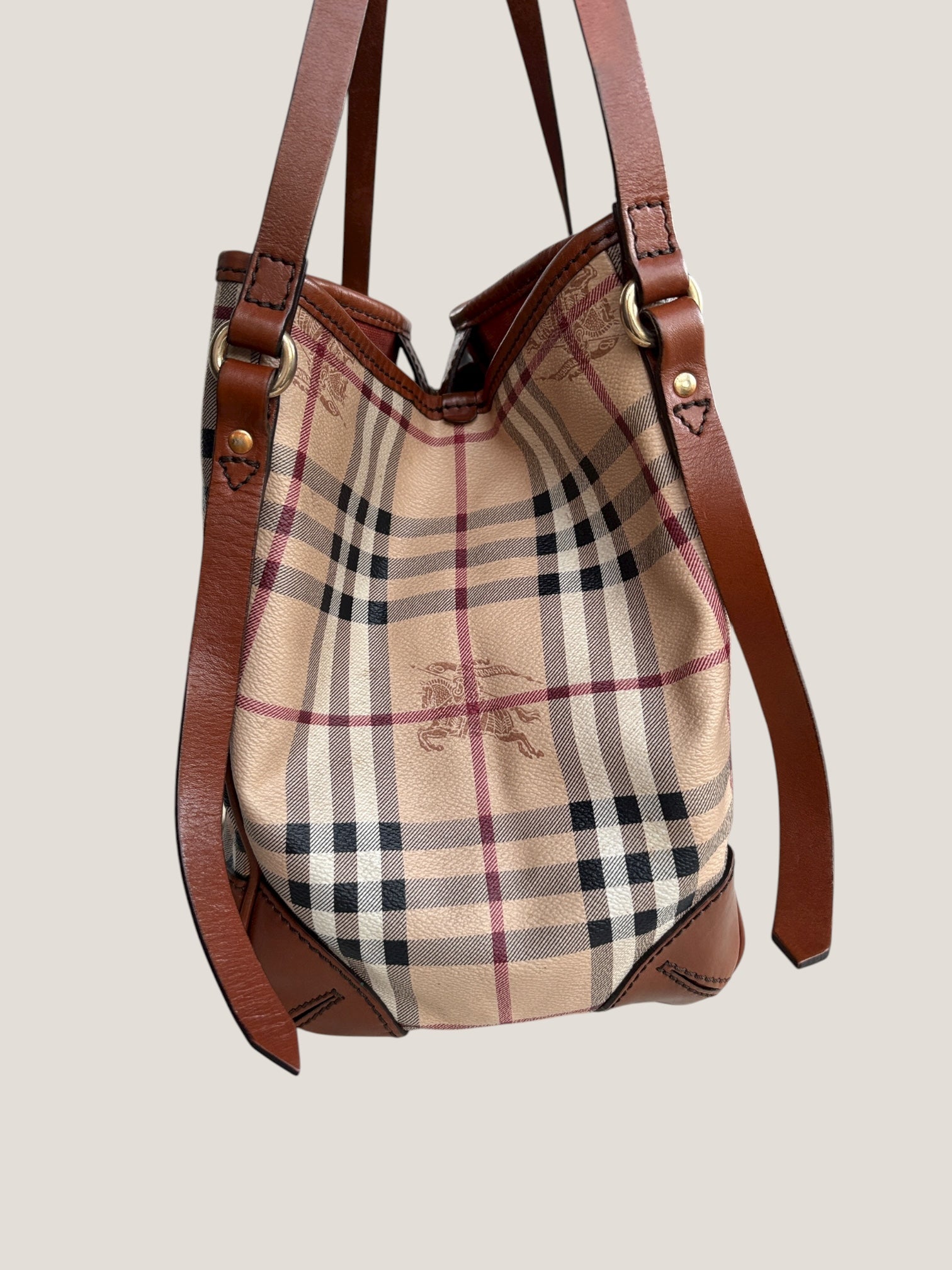 BURBERRY TOTE BAG CHECK & SUEDE BORDEAUX