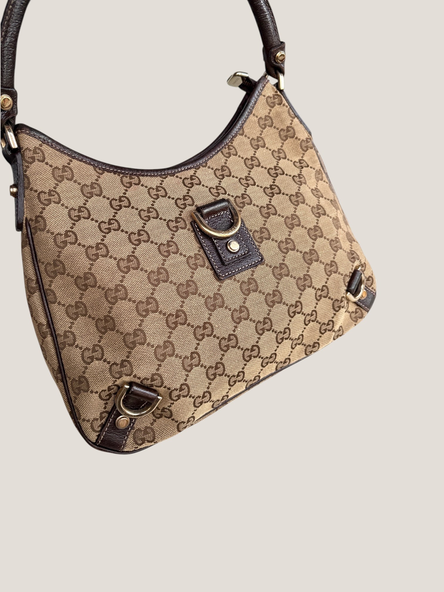 GUCCI Hobo D Ring GG Canvas Marrone
