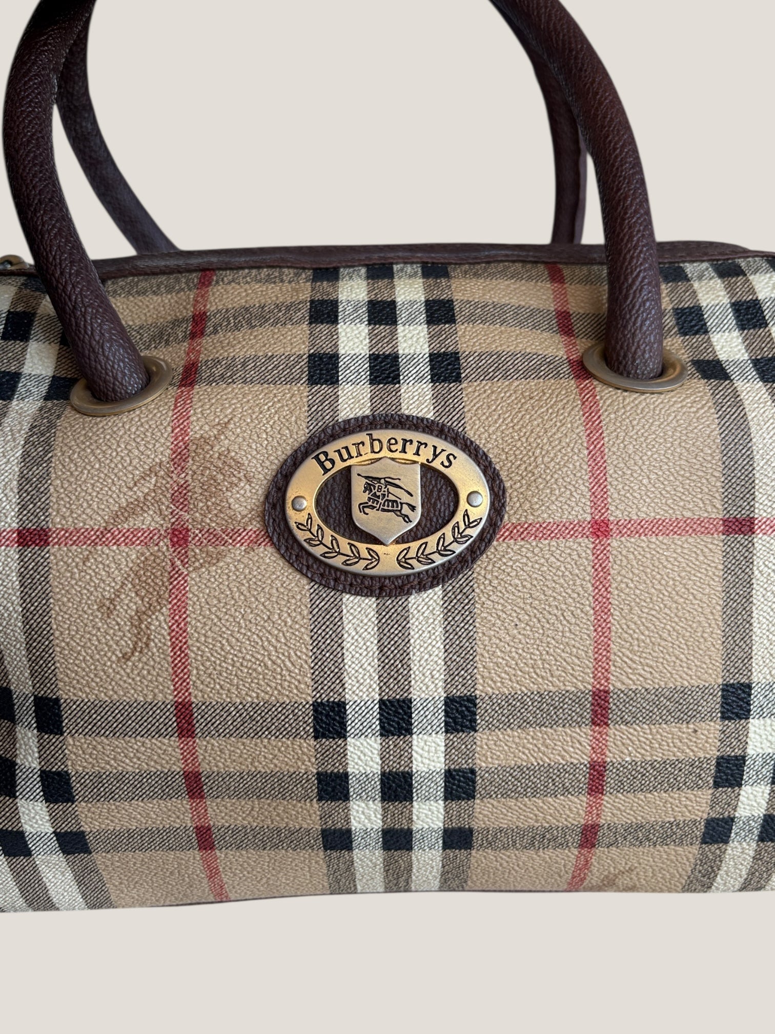 Burberrys mini Boston vintage in tela check e pelle marrone
