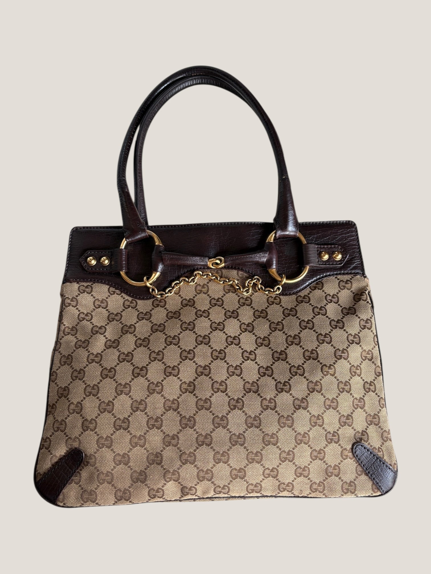 Gucci Tote GG Canvas Horsebit con catena dorata