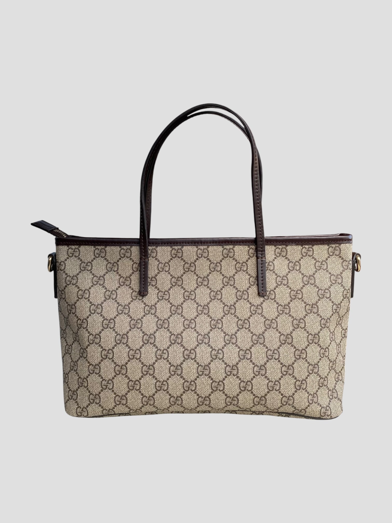 Gucci tote GG canvas con manici lunghi in pelle marrone