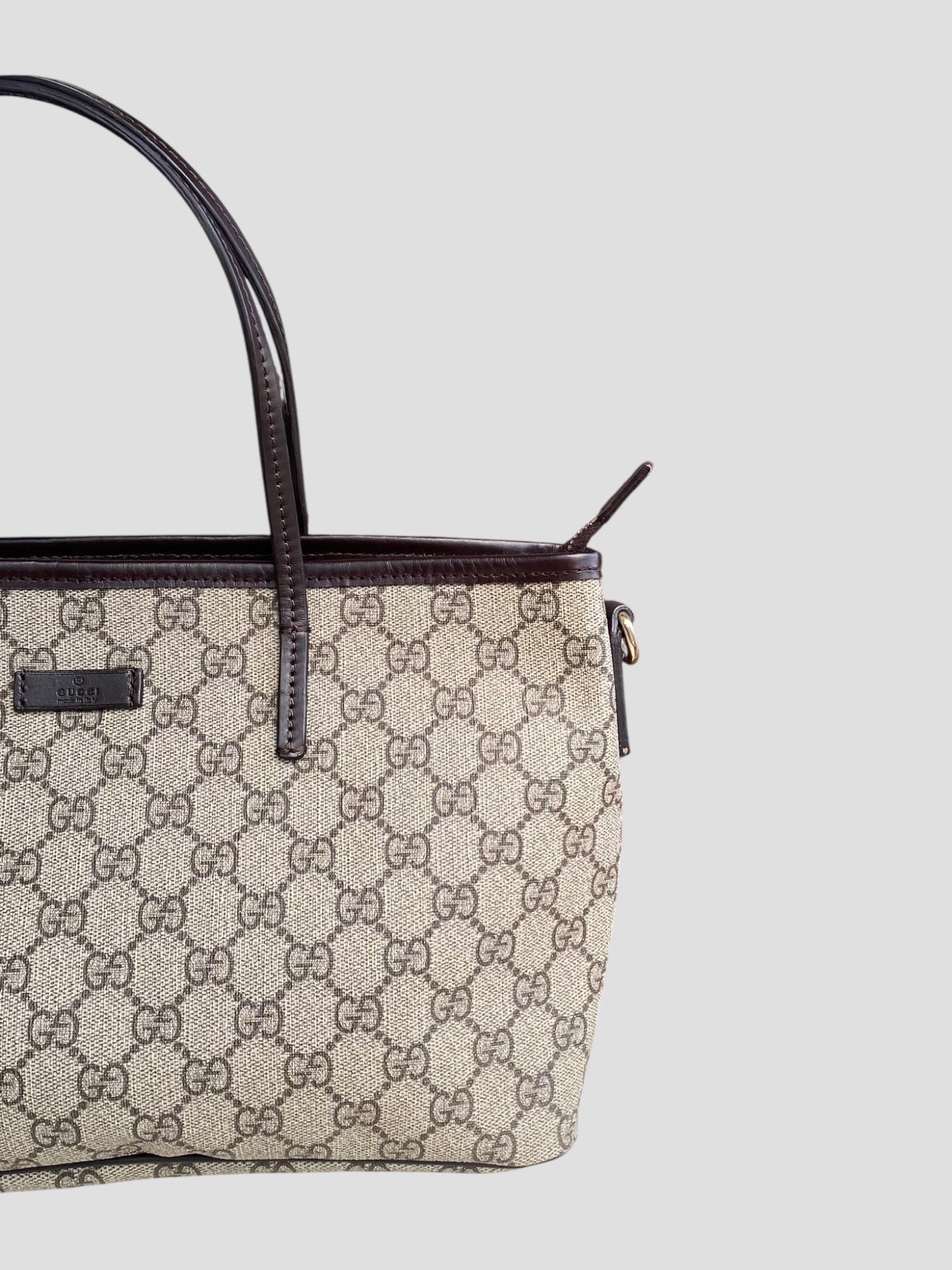 Gucci tote GG canvas con manici lunghi in pelle marrone