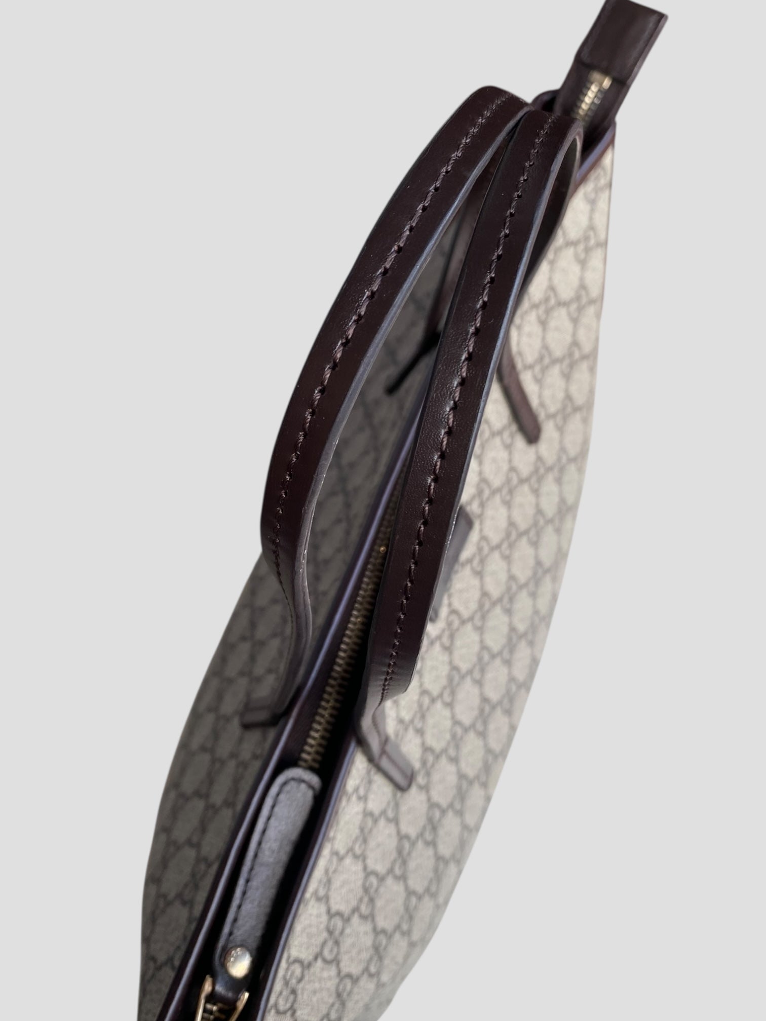 Gucci tote GG canvas con manici lunghi in pelle marrone