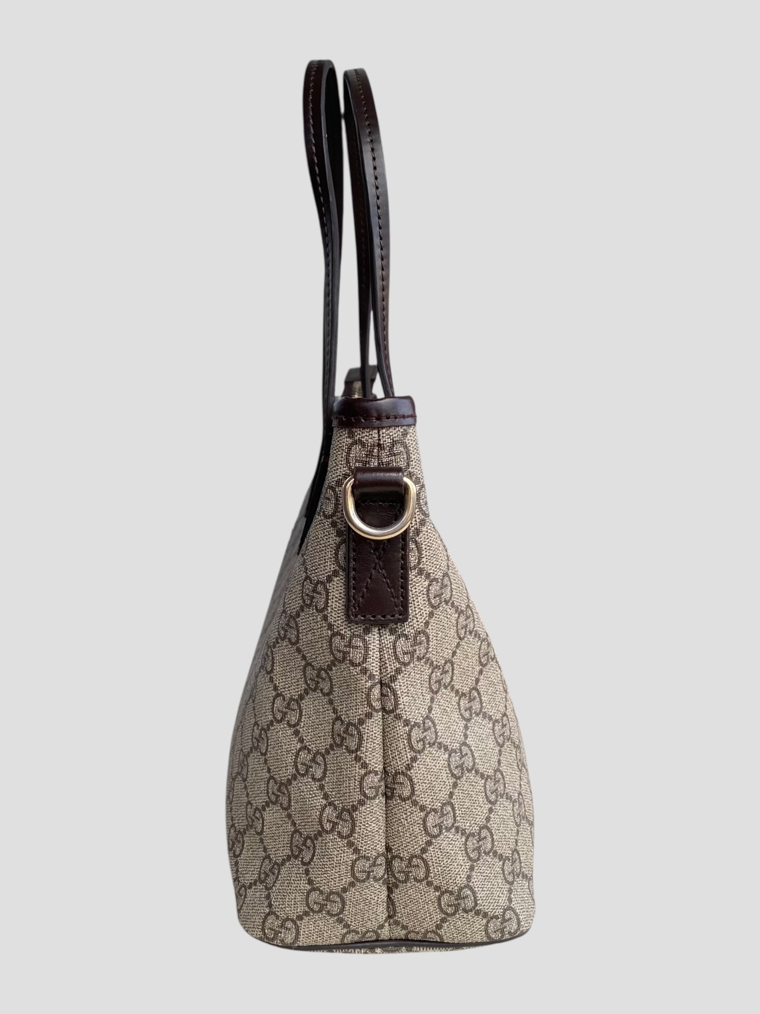 Gucci tote GG canvas con manici lunghi in pelle marrone