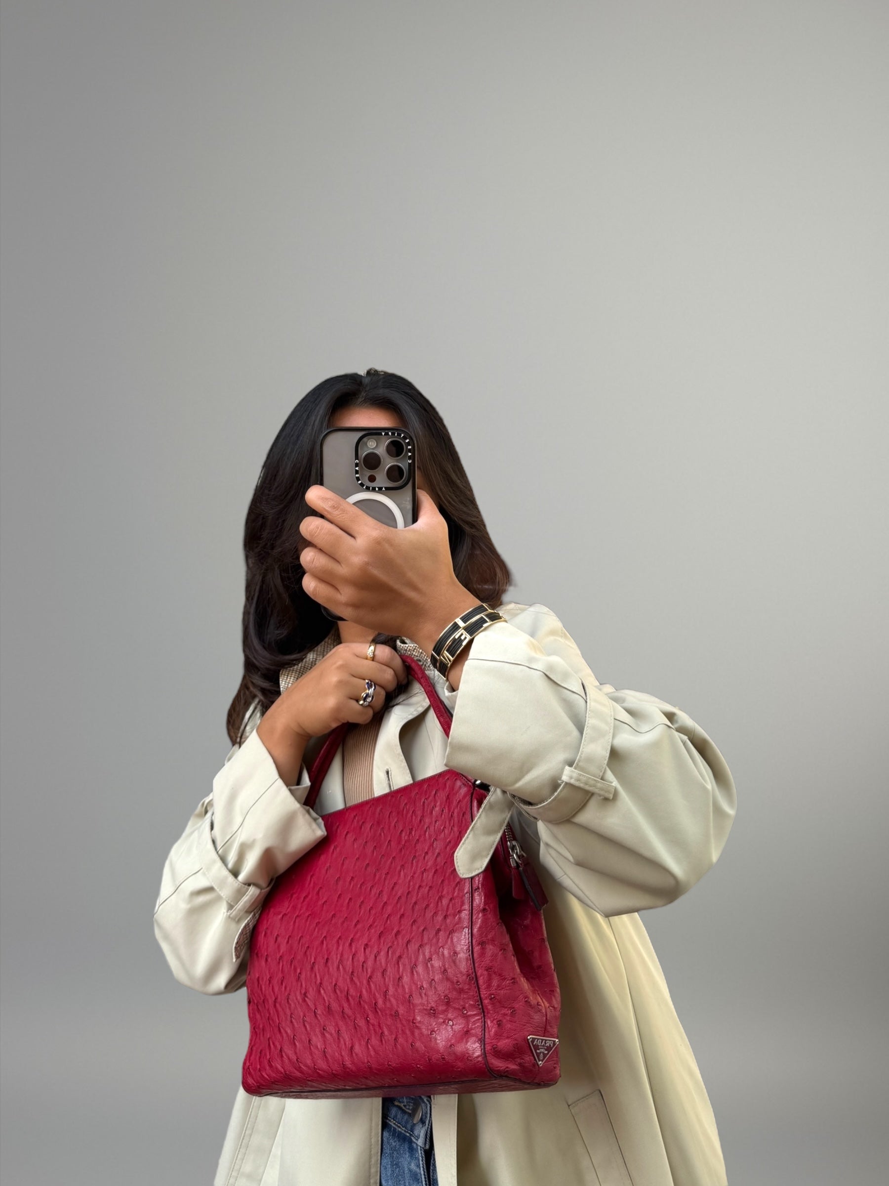 PRADA Borsa in pelle di struzzo rosso