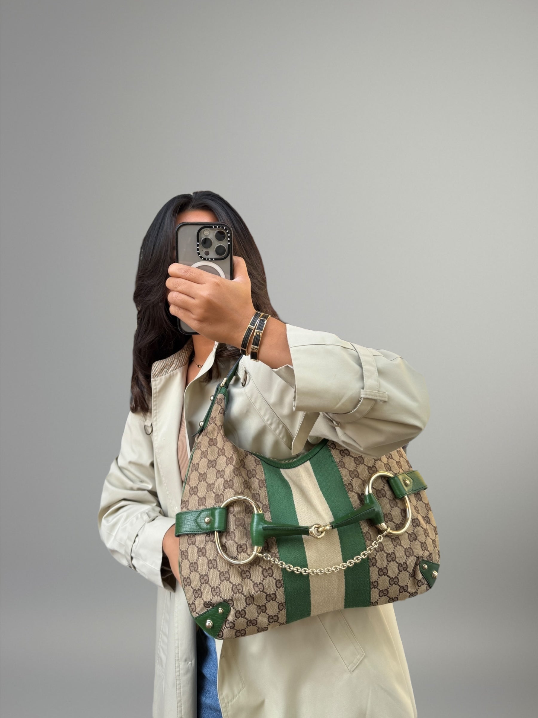Gucci Horsebit Hobo GG Canvas Verde