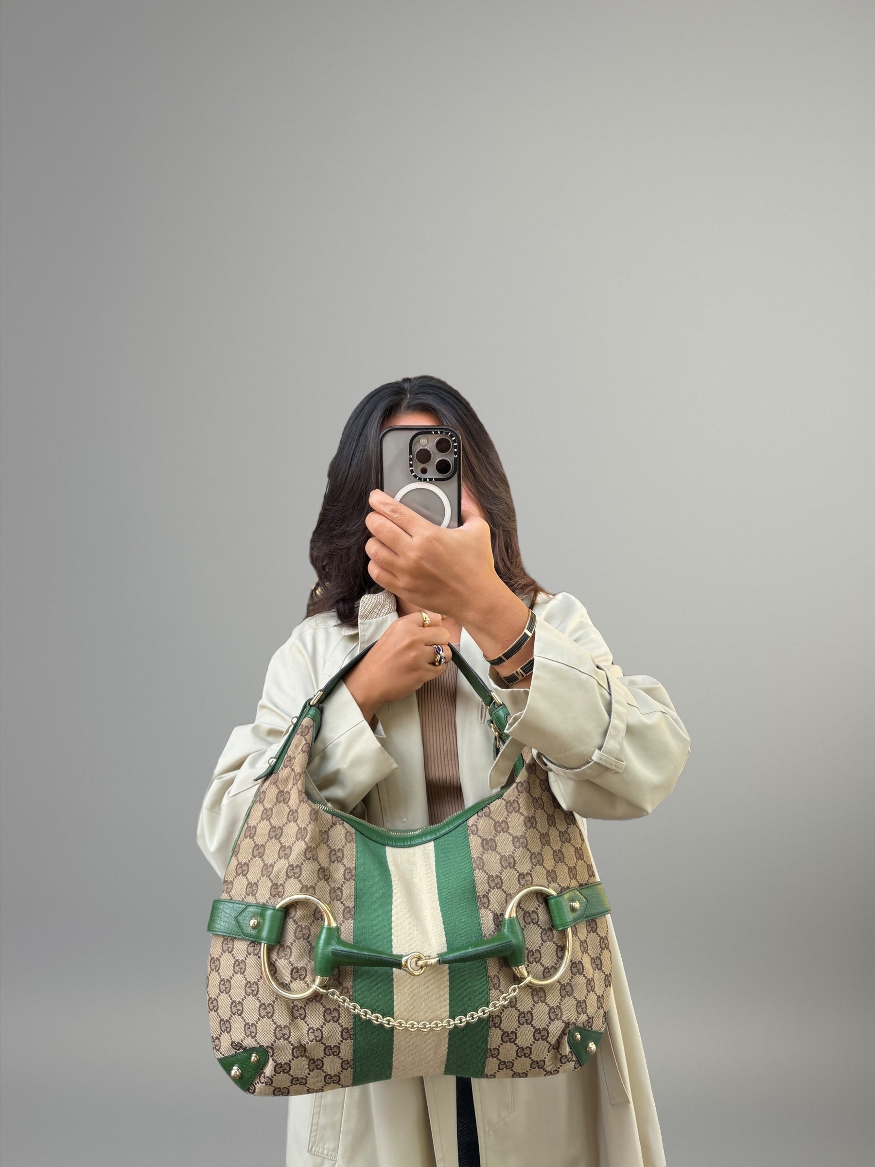 Gucci Horsebit Hobo GG Canvas Verde