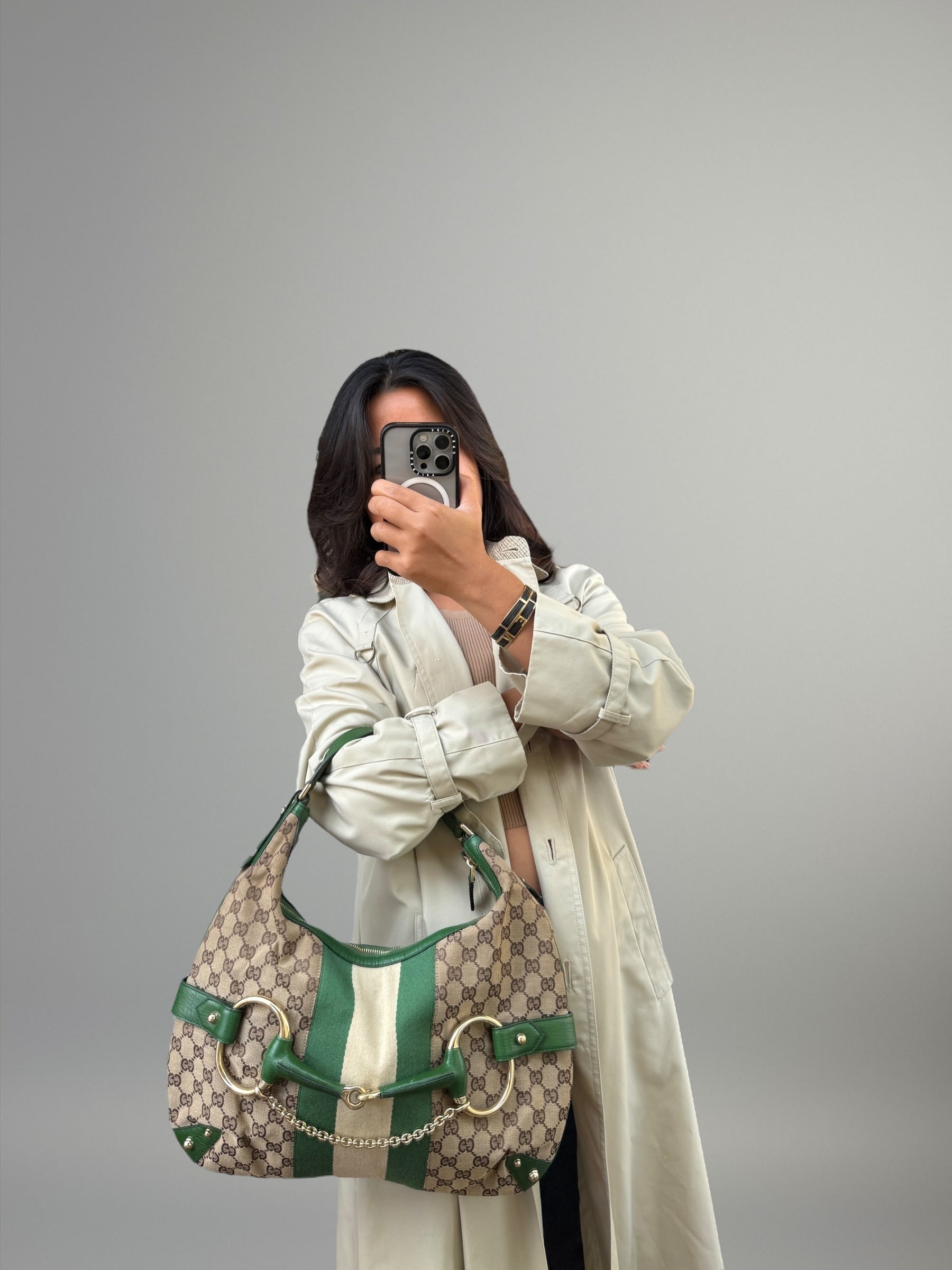 Gucci Horsebit Hobo GG Canvas Verde