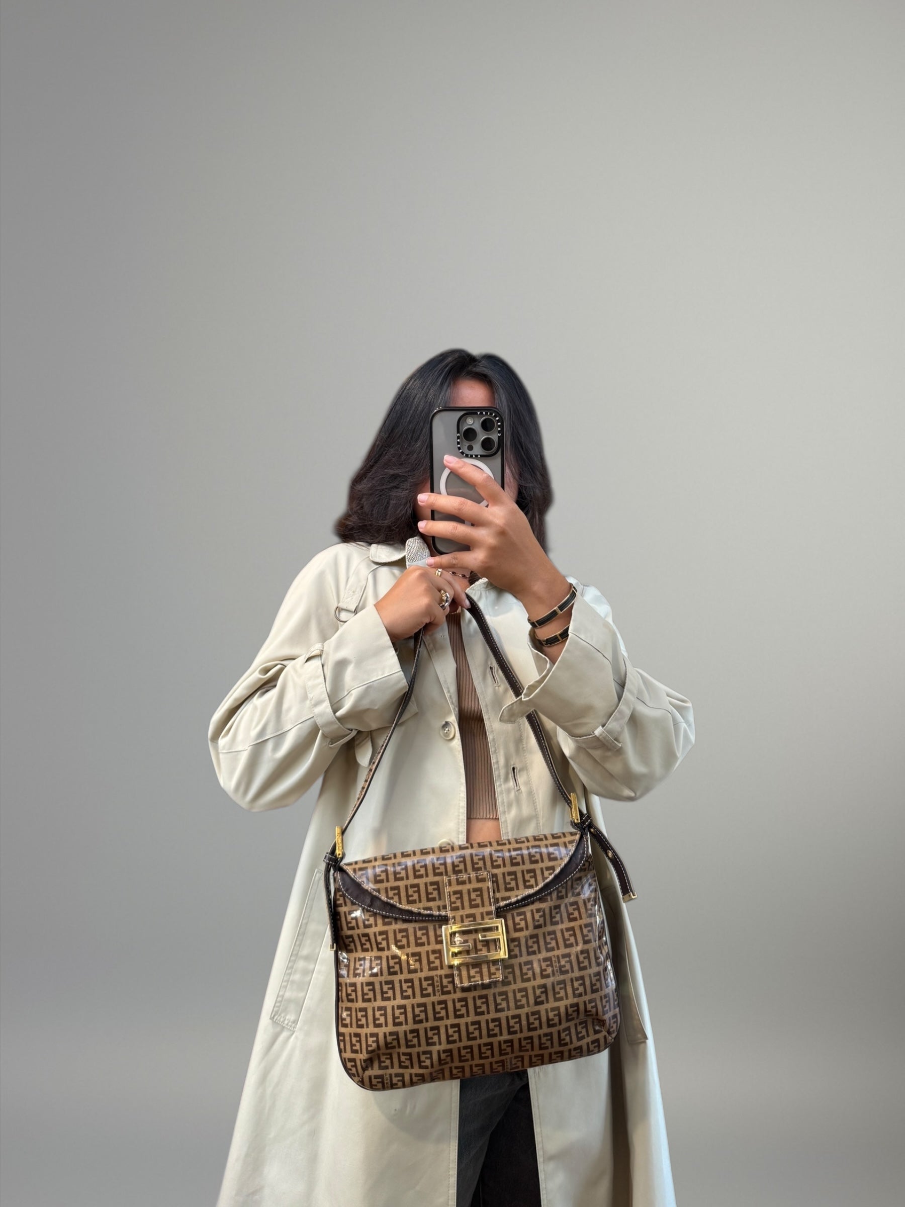 FENDI Baguette Monogram Crystal Marrone