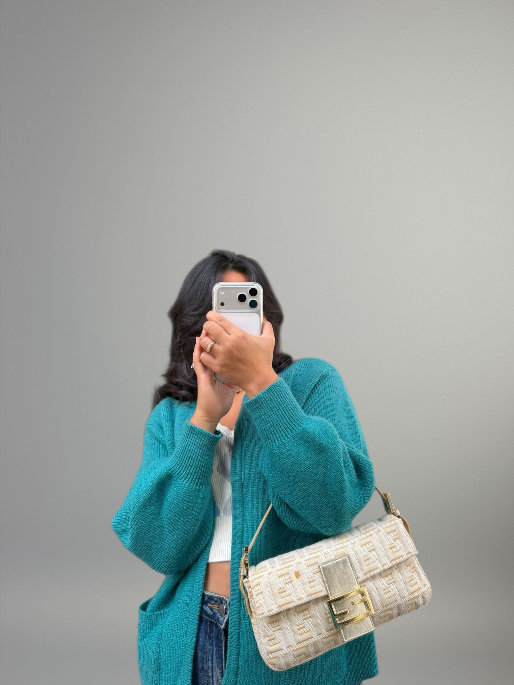 Fendi Baguette FF Jacquard Argento e Oro