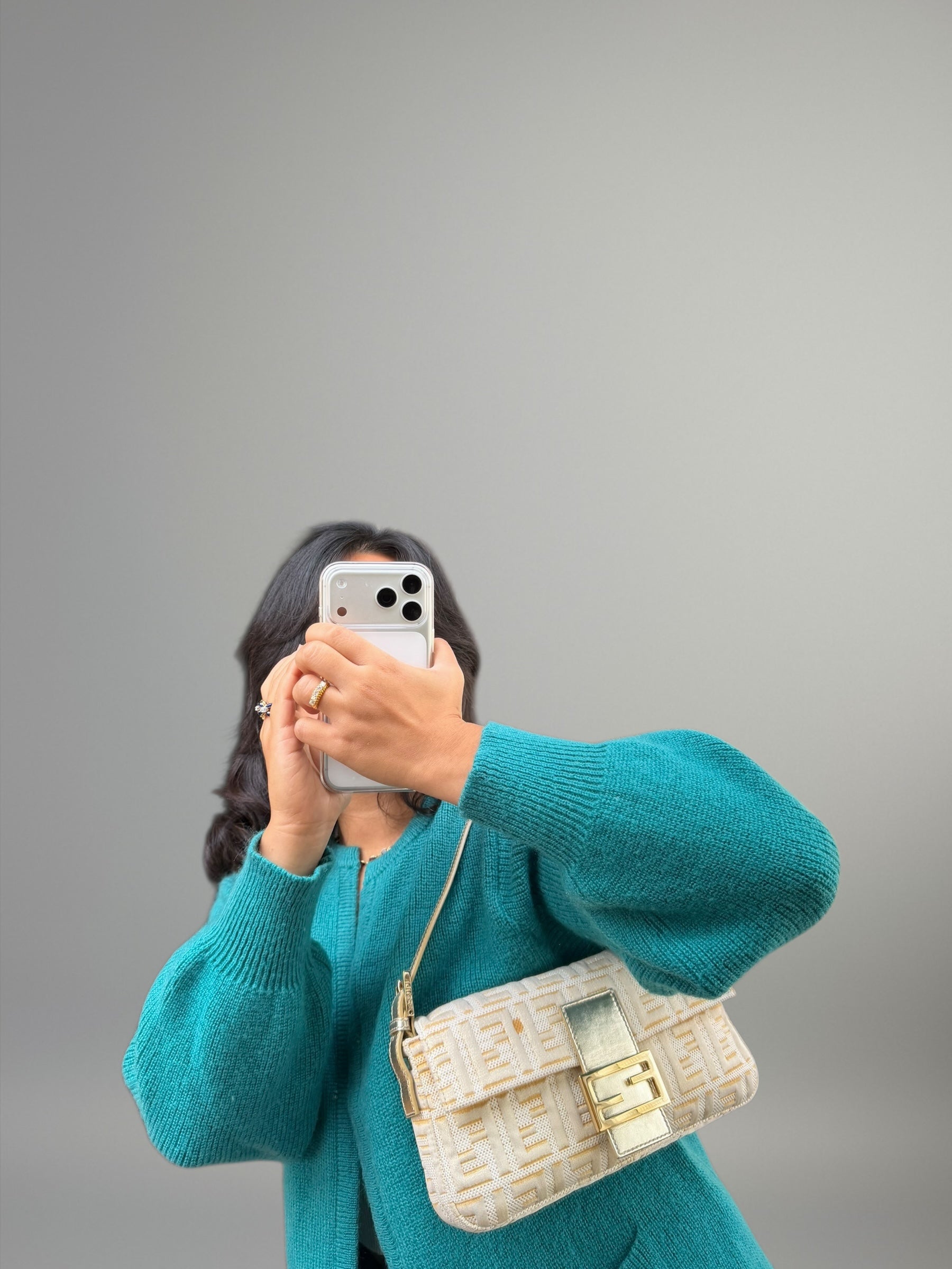 Fendi Baguette FF Jacquard Argento e Oro