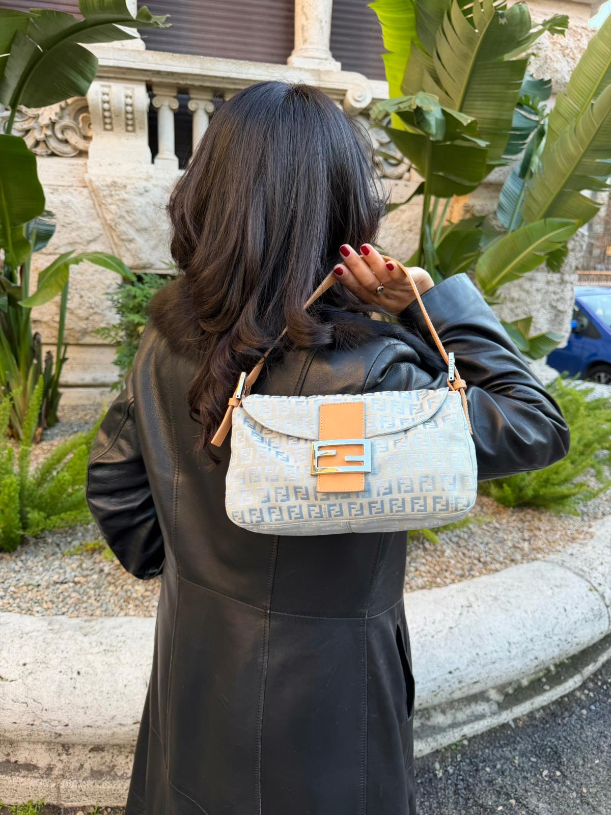 Fendi Baguette Monogram Jacquard Azzurro