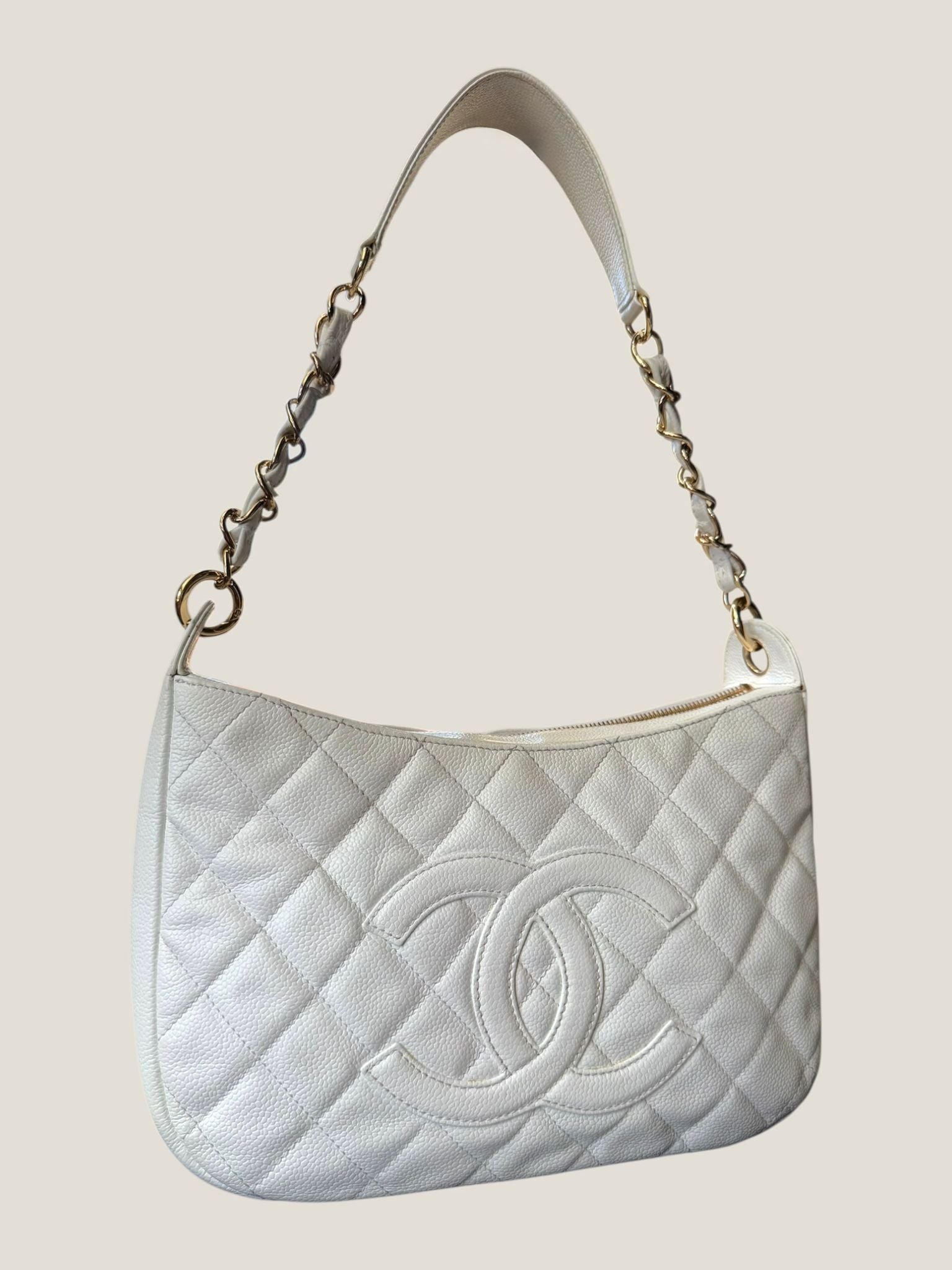 Chanel Hobo Matelassé Caviar Bianca