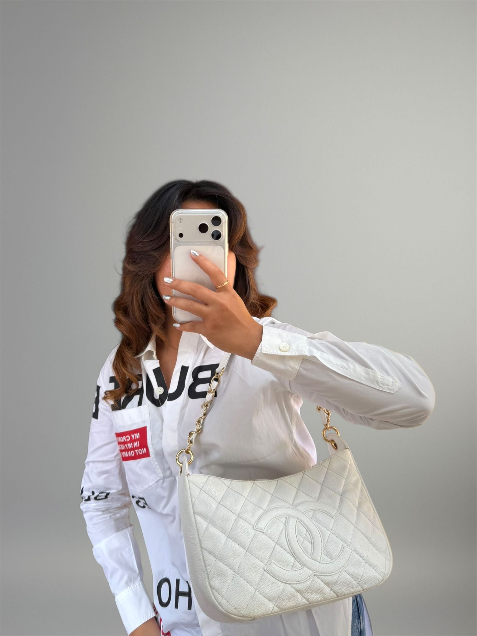 Chanel Hobo Matelassé Caviar Bianca