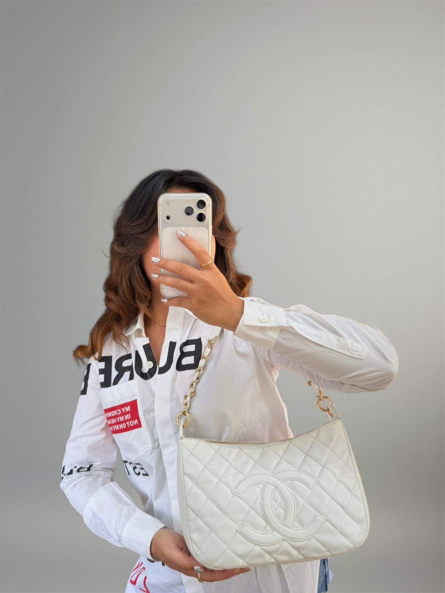 Chanel Hobo Matelassé Caviar Bianca