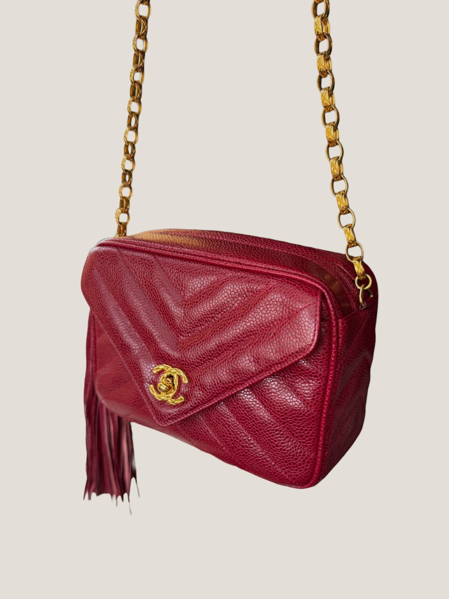 Chanel Vintage Caviar Chevron Camera Bag