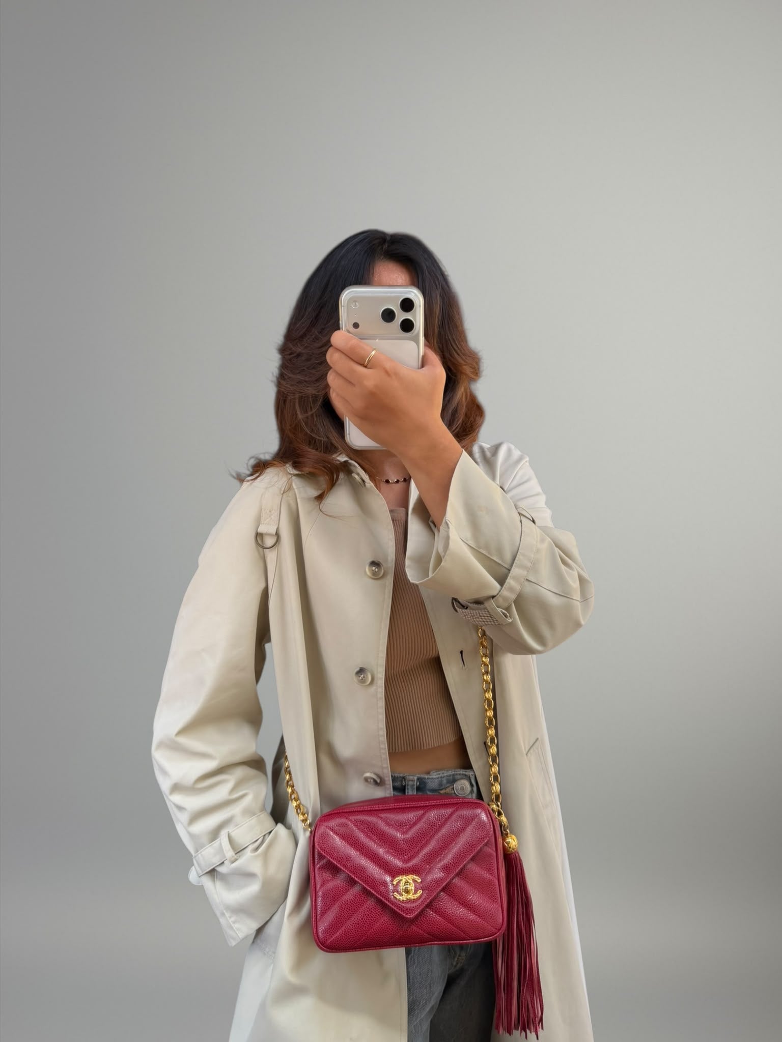 Chanel Vintage Caviar Chevron Camera Bag