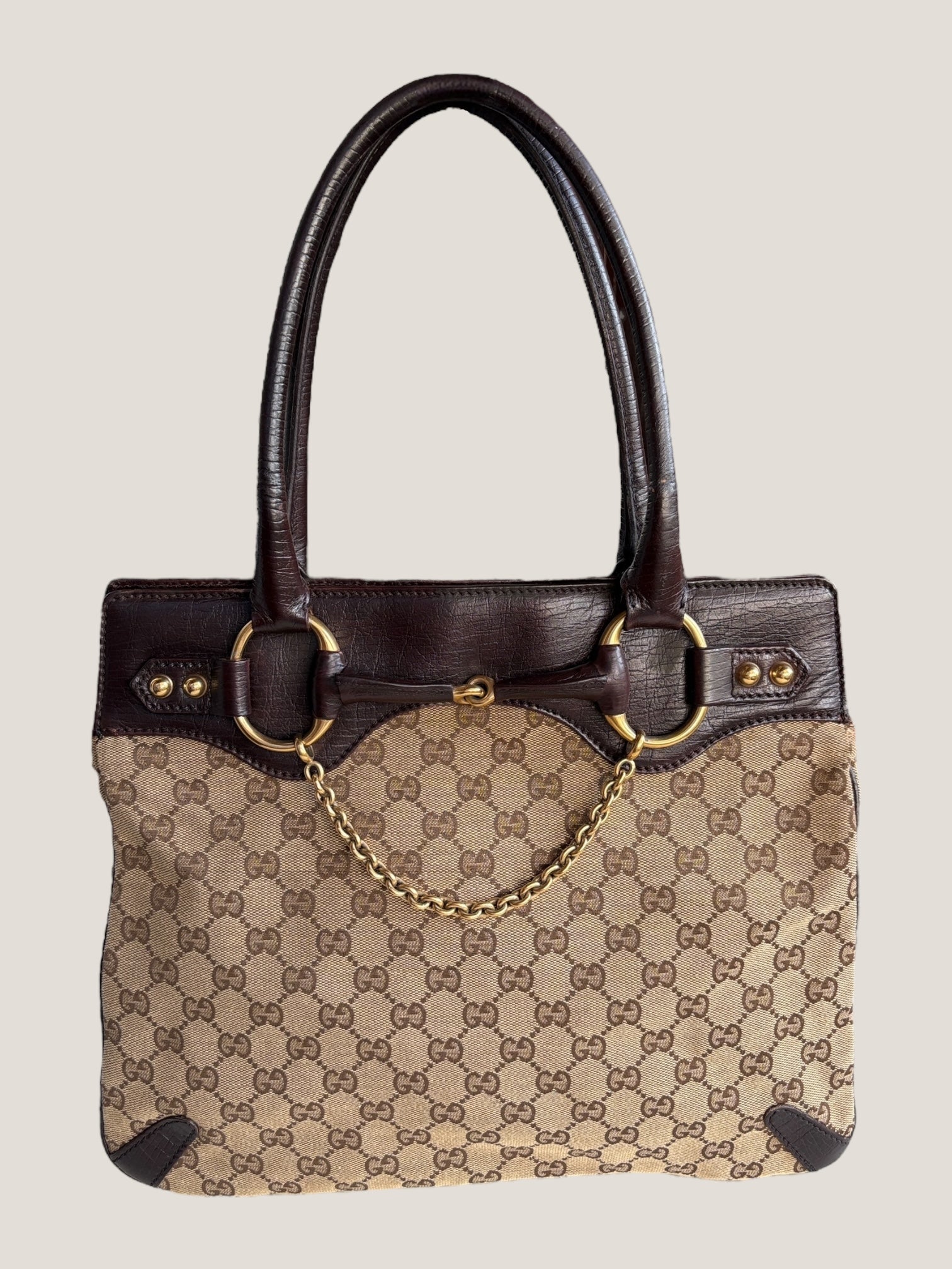 Gucci Tote GG Canvas Horsebit con catena dorata