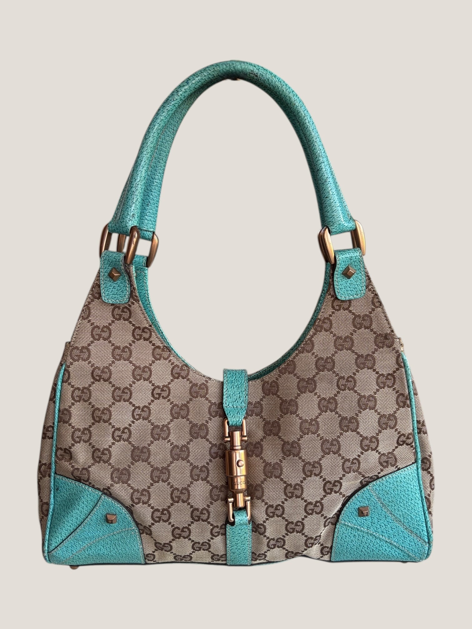 Gucci Jackie turchese con hardware oro rosa