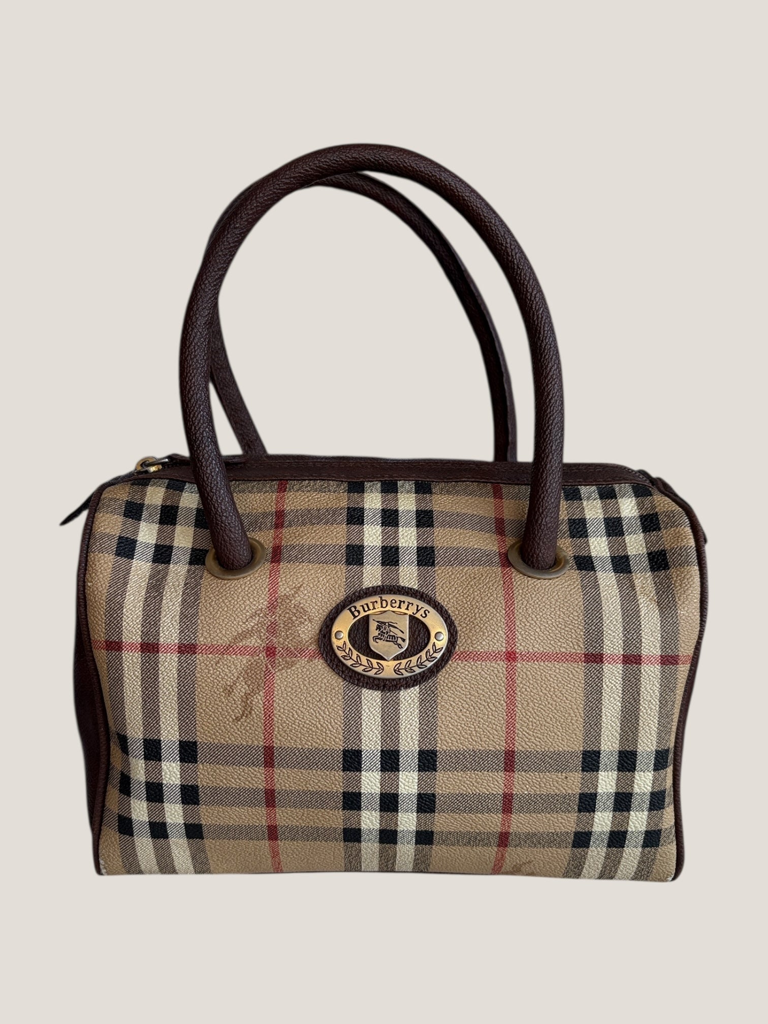 Burberrys mini Boston vintage in tela check e pelle marrone